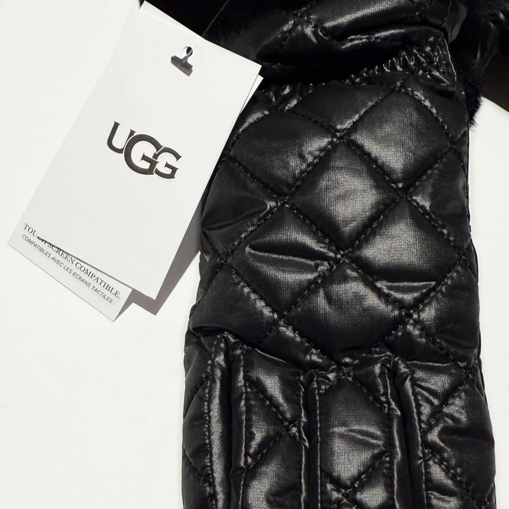 UGG Black Quilted Touchscreen Leather Gloves NWT